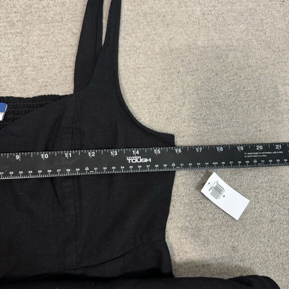 Old Navy Dress M Black Linen Sleeveless Midi Smocked Pockets Cottagecore Prairie - Picture 4 of 9